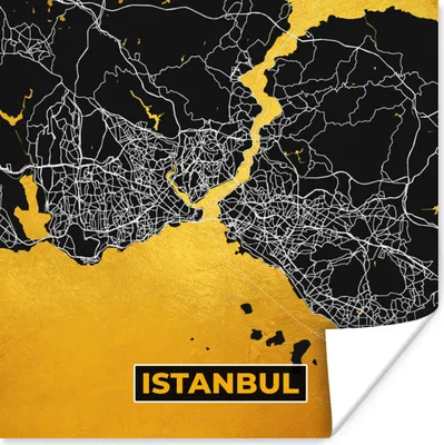 Produktbild von MuchoWow® Poster Istanbul - Gold - Stadtplan - Karte 50x50 cm - Wohnzimmerdekoration