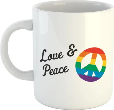 Produktbild von Huuraa Kaffeetasse Love & Peace Liebe Geschenk Tasse Weiß 330ml Love & Peace Liebe Präsent