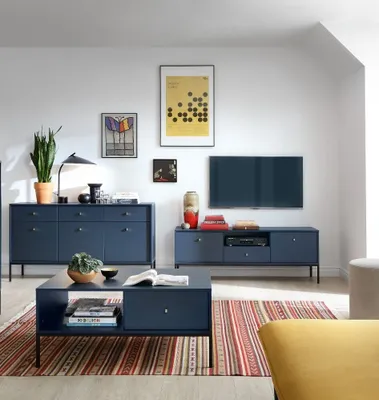 Produktbild von Wohnzimmer-set MONO 4 TV-Schränke MRTV154 +Kommode MKSZ154 + Couchtisch Dunkelblau mit Schwarze Rahmen
