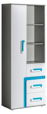 Produktbild von Jugendzimmer - Schrank Oskar 04, Farbe: Anthrazit / Weiß / Blau - 192 x 75 x 40 cm (H x B x T)