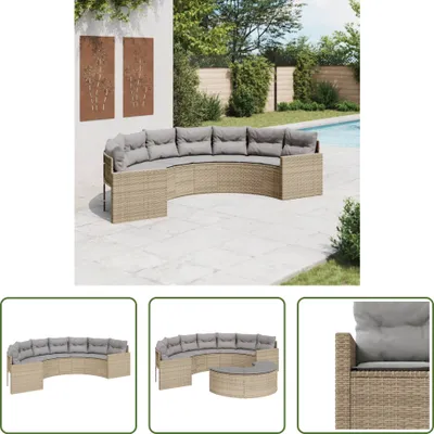 Produktbild von The Living Store Gartensofa mit Kissen Halbrund Beige Poly-Rattan