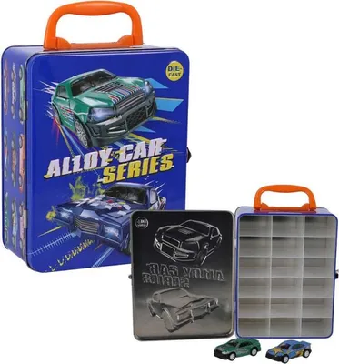 Image de Coffret de collection de voitures Boîte de rangement en métal avec 2 voitures de jouet pour 18 modèles