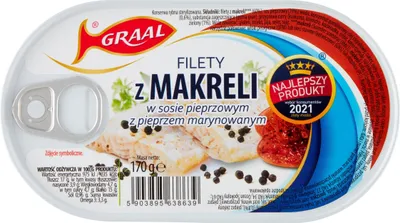 Zdjęcie produktu dla GRAAL Filety z Makreli w Puszce w Sosie Pieprzowym Konserwa Rybna - 170 g