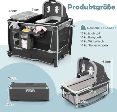 Zdjęcie produktu dla Składane łóżeczko dziecięce 5 w 1 z gondolą i przewijakiem