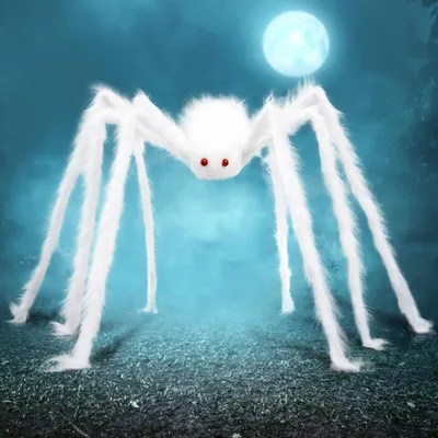 Produktbild von JOYIN 150 cm Weiße Riesenspinne Halloween-Dekoration Haarig Gruselig