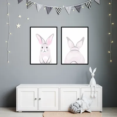 Produktbild von Niedlicher Hase 2er Set Kinderzimmer Bilder DIN A4 Wandbilder Deko Babyzimmer Poster