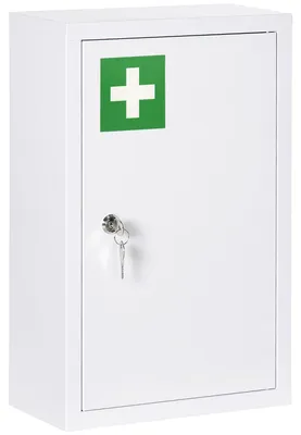 Immagine prodotto di kleankin Armadietto Medicinali a 3 Ripiani con Serratura e 2 Chiavi, in Acciaio, 30x14x46 cm, Bianco