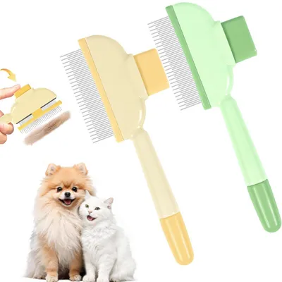 Image de Brosse pour chats, brosse pour chiens, peigne autonettoyant pour animaux de compagnie, lot de 2