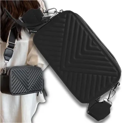 Image de Camerazar Elegant sac à bandoulière en cuir noir matelassé pour femme