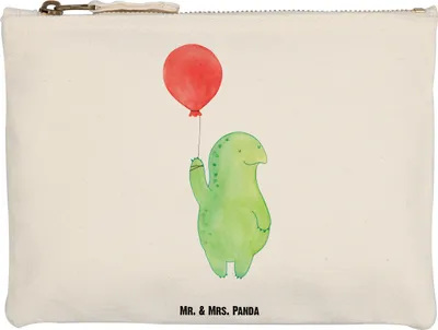 Produktbild von Mr. & Mrs. Panda Pouch Schildkröte Luftballon Grösse XL Große - Weiß - Geschenk, Kosmetiktasche, glücklich, Waschtasche, Kulturbeutel, Jahrmarkt, Motivation, Stoffbeutel