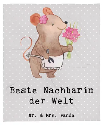 Produktbild von Mr. & Mrs. Panda Decke Maus Beste Nachbarin der Welt - Grau Pastell - Geschenk, Bettdecke, Freundschaft, Wohndecke, Dankeschön, Sofaüberwurf, Nachbarn, Freundin