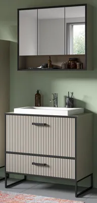 Produktbild von Badmöbel Set "Scana" Sand und schwarz 80 cm, komplett mit Waschbecken, Soft-Close