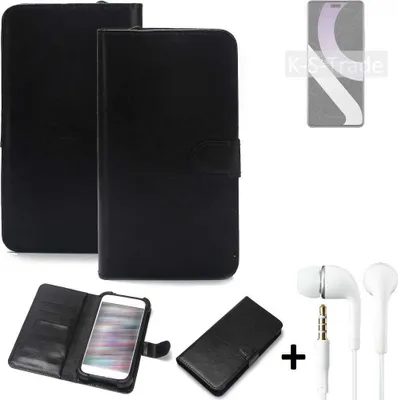 Produktbild von K-S-Trade Wallet Case Handyhülle kompatibel mit Xiaomi Civi 2 Schutzhülle Flip cover Flipstyle Tasche Hülle Flipcover Slim Bumper schwarz + in ear