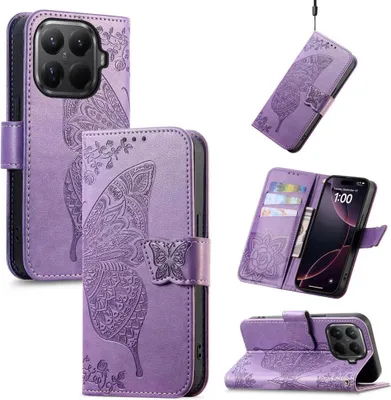 Obrázok produktu pre Umelá kožená puzdro pre Xiaomi 15T Pro s priehradkou na karty a funkciou stojana Design H- Fialová