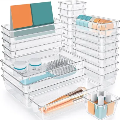 Produktbild von MODFU 25 Stück Schubladen Organizer mit 4 Größen, Make Up Organizer, Schubladen Ordnungssystem, Aufbewahrungsbox, Küche Organizer, Schminktisch Organizer