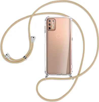 Produktbild von Handykette Backcover-Schutzhülle mit Band (Metall silberfarben) für Motorola Moto G9 Plus - caramel