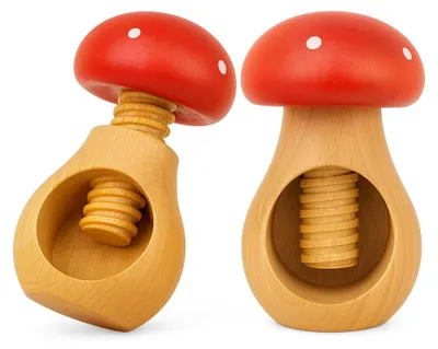 Produktbild von NEUSTANLO Nussknacker Set 2-teilig | Fliegenpilz Design in Rot | massives Buchenholz handgefertigt | Schraubgewinde mit dickem Gewinde | klassischer Charme | ideal für Walnüsse & Haselnüsse