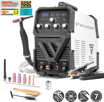 Produktbild von STAHLWERK Schutzgasschweißgerät 2-in-1 Kombi AC/DC WIG 200 ST – WIG & MMA (E-Hand/ARC) bis 200 A, 2T & 4T-Modus, AC WIG-Schweißen für Aluminium