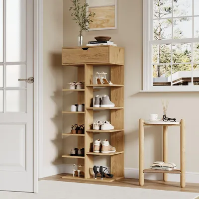 Produktbild von Merax Schuhschrank, offenes Schuhregal mit 10 Fächern und Schublade, Flurschrank mit Stauraum, modernes Schuhkipper für Eingangsbereich, Natur