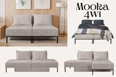 Produktbild von Kaiser Möbel Liegestuhl ,Sofa mit schlaffunktion, Ecksofa, Betten, MOOKA 4in1-Multifunktions-System, stoff Velo Beige
