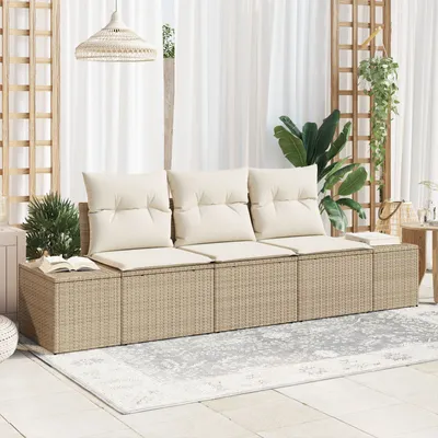 Produktbild von ZMH 3-teiliges Garten-Sofa-Set mit Kissen Beige Poly Rattan