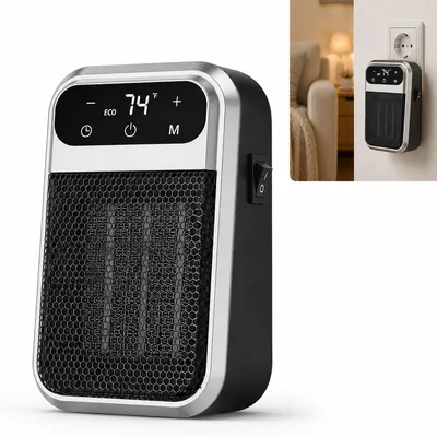 Produktbild von Steckdosenheizung 800W Mini Keramik Heizlüfter mit Fernbedienung, Thermostat und 12h Timer, leiser Heizlüfter für Badezimmer, Schlafzimmer und Büro