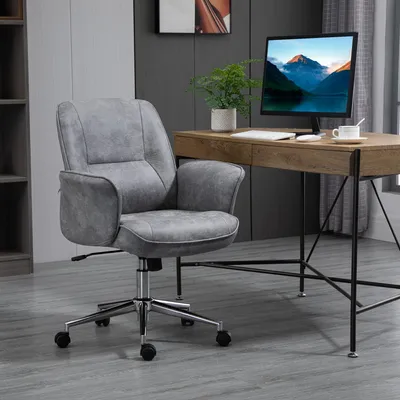 Immagine prodotto di MODFU Sedia ergonomica imbottita per ufficio sedia per computer regolabile in altezza, sedia da scrivania a forma di conchiglia con funzione dondolo, grigio chiaro