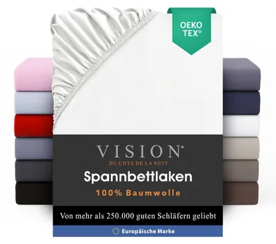Productafbeelding van VISION spreihoes – 100% katoen – enkel bed (90 x 190 cm) – elastische hoeken – geschikt voor matrassen tot 25 cm – certificering – machinewasbaar – kleur: wit