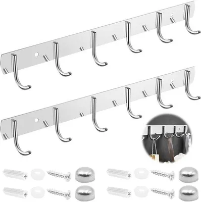 Produktbild von Küchenhaakleiste aus Edelstahl, 6 Haken, Silber, Wandhalterung