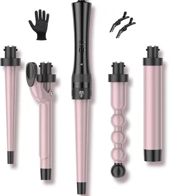 Productafbeelding van 5-in-1 Krultang met Anti-Verbrandingskap, Professionele Haarkrultang voor Lang Haar, 10 mm-32 mm, Inclusief 2 Krokodillenklemmen en Sili