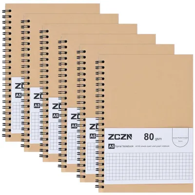 Immagine prodotto di Quaderno A5 a quadretti, confezione da 6, 60 fogli per blocco, rilegatura a spirale, cartada 80 g/m²