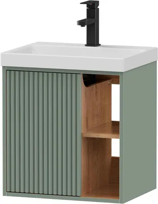 Produktbild von Waschbecken mit Unterschrank - Hängendes Waschbecken - Kleines Waschbecken - Unterschrank für Waschbecken - Badezimmermöbel - Grün