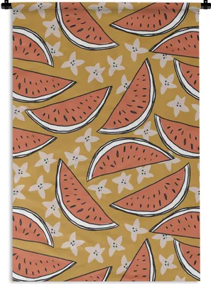 Produktbild von MuchoWow® Wandteppich Wandbehang Sommer - Wassermelone - Sterne - Orange 120x180 cm Tapisserie Dekoration Wandtuch - Schlafzimmer - Dekorationen für das Haus