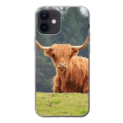 Produktbild von MuchoWow® Handyhülle Schutzhülle Hülle für iPhone 12 Schottische Highlander - Gras - Wald Silikon Softcase Handy Hülle - Schutzhülle