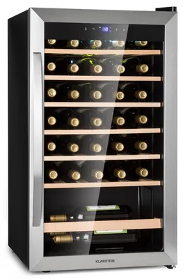 Obrázok produktu pre Klarstein vinotéka, slim, malá, sklenené dvere, 1 zóna, LED, 4-18 °C, 36 fliaš