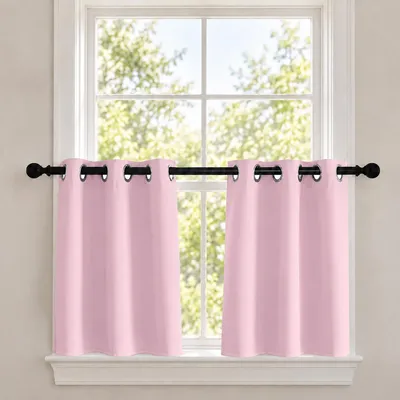 Produktbild von 2er Set Scheibengardine Blickdicht Vorhänge mit Ösen Bistrogardinen Kurze Gardinen für Küche Cafe Schlafzimmer Wohnzimmer, Rosa, B85xH61cm