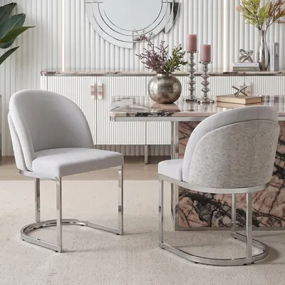 Immagine prodotto di Set di 2 sedie da pranzo ovoidali, design moderno, con struttura a doppio schienale, gambe in metallo, ideali per cucina o sala da pranzo