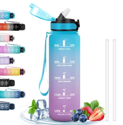 Produktbild von Motivierende Trinkflasche mit Strohhalm, 1 Liter