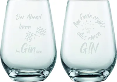Obrázok produktu pre Schott Zwiesel sada 2 pohárov na gin 548 ml s gravírovaním Der Abend kann beGINnen & Am Ende ergibt alles einen Gin - vtipný darček pre milovníkov ginu (bez stopky, sada 1)
