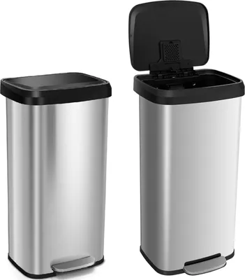 Obrázek produktu pro Kuchyňský odpadkový koš 68 l, odpadkový koš s víkem a pedálem, koš na kuchyňský odpad z nerezové oceli a plastu, koš na kuchyňský odpad s deodorační přihrádkou, 40x38x78 cm