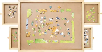 Produktbild von Puzzle Tisch aus Holz - bis zu 500 Teile - 4 Schubladen - Puzzlebrett
