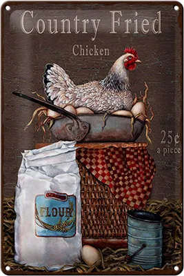 Produktbild von Blechschild Spruch 20x30cm Huhn country Fried Chicken