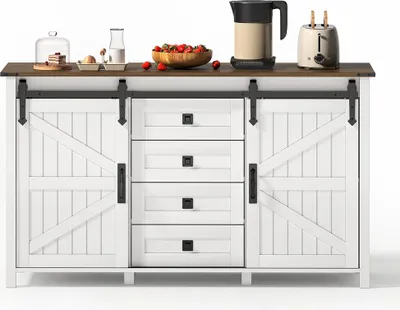 Produktbild von Sideboard mit Stauraum und 4 Schubladen Anrichte Schrank Buffetschrank für Küche Weiß