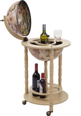 Globusbar HWC-D83, Minibar Hausbar Weinregal, Weltkugel Ø 33cm rollbar Eukalyptusholz MVG  naturbraun