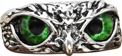 Immagine prodotto di Anello gufo in argento regolabile occhi verdi