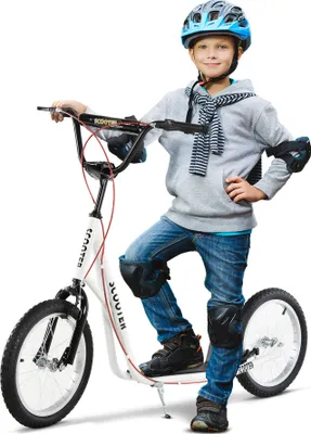 Produktbild von Kinderroller Scooter Tretroller Cityroller Kickscooter Roller Kinder Kickboard mit Luftreifen und Handbremse Scooter Kinder Wasserfest Faltbar ab 5 Jahre 16 Zoll Weiß 139 x 58 x 90-96 cm