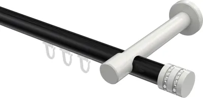 Produktbild von Interdeco Innenlaufstange / Gardinenstange mit Innenlauf Schwarz / Weiß, Typ Prestige Estana (Glitzerkappe), 20 mm Ø 1-läufig, 400 cm
