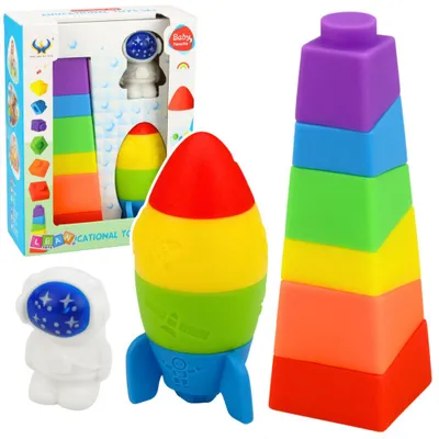 Zdjęcie produktu dla Zestaw gumowych klocków Wieża Rakieta Kosmonauta Kolorowy 11 elementów.