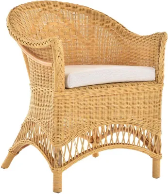 Produktbild von KRINES HOME  Rattansessel Landhaus Flechtsessel aus Natur-Rattan Rattan Sessel Korbsessel Wintergarten (Honig, mit Polster)