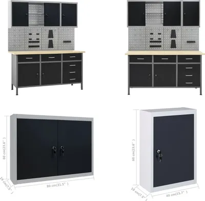 Produktbild von vidaXL Werkbank mit 4 Werkzeugwänden und 2 Wandschränken - Werkbank - Werkbänke - Werktisch - Werktische